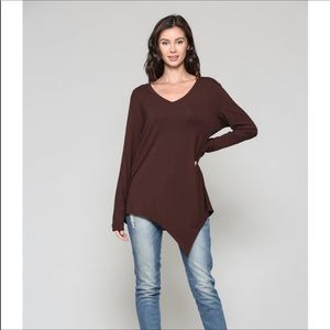 NWT JOH Kelly Burgundy Long Sleeve Asymmetrical Top Sz L